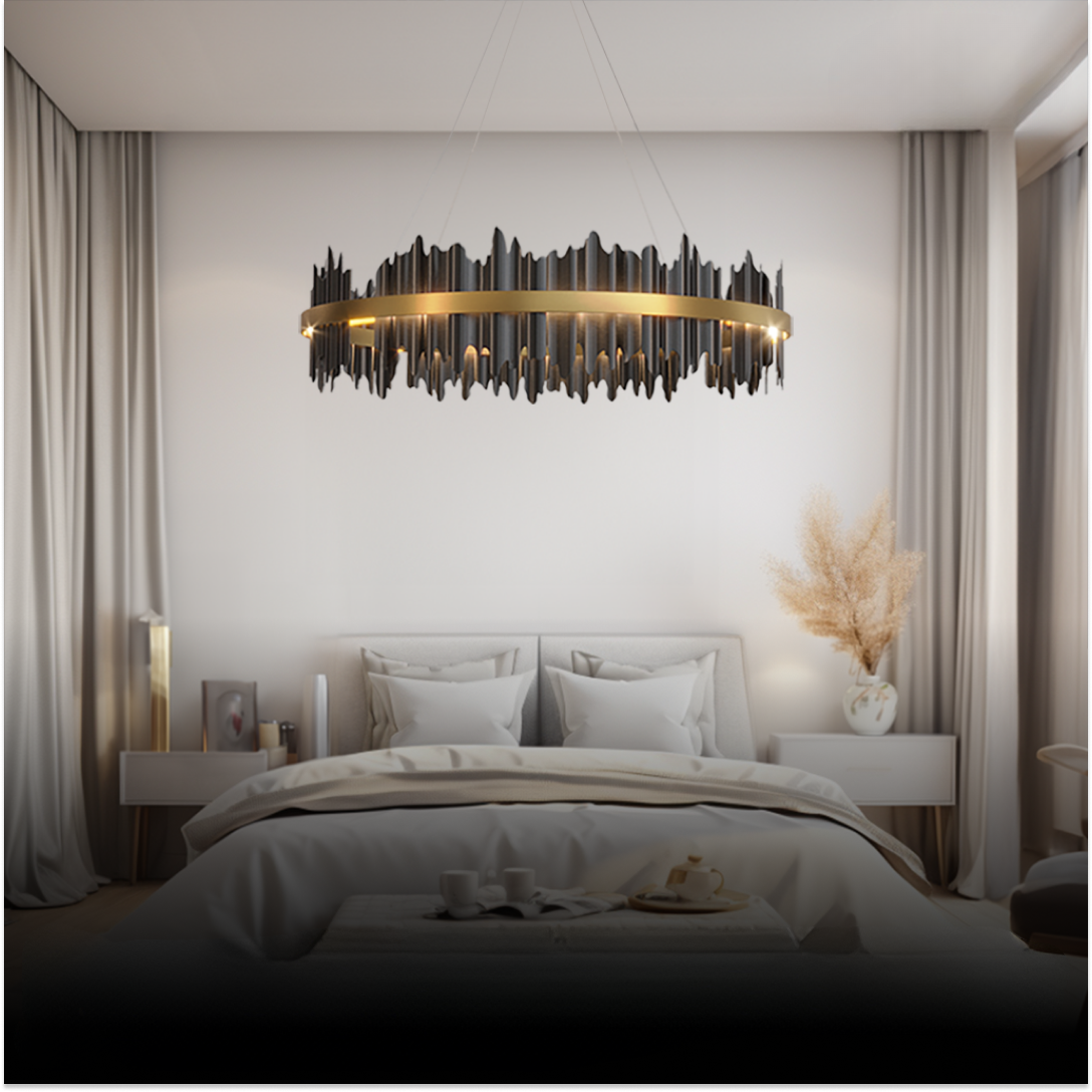 Kristy Industrial Chandelier Cylindrical Metal Black Gold Living Room