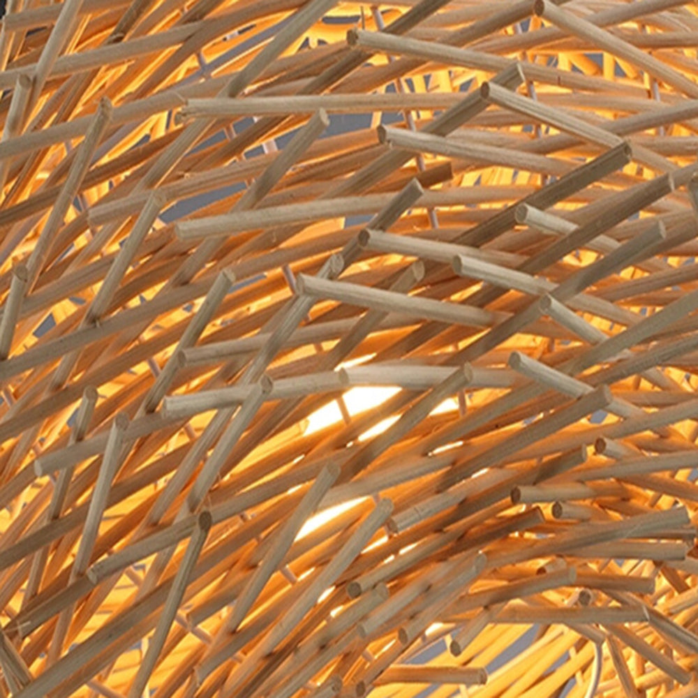 Muto Wooden Bird Nest Rattan Pendant Light, Brown/Wood