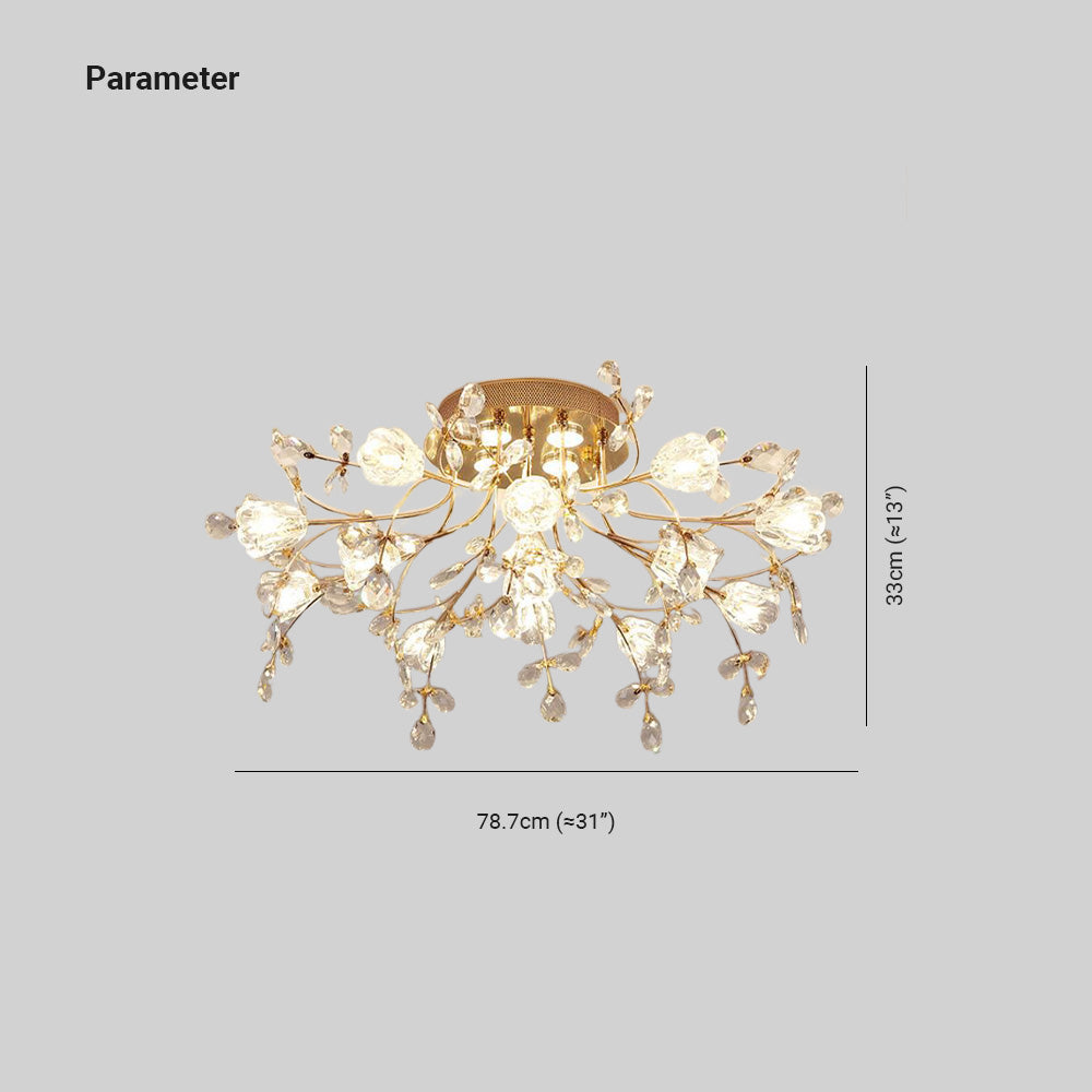 Arisha Art Deco Elegant Golden Crystal Flower Flush Mount Ceiling Light