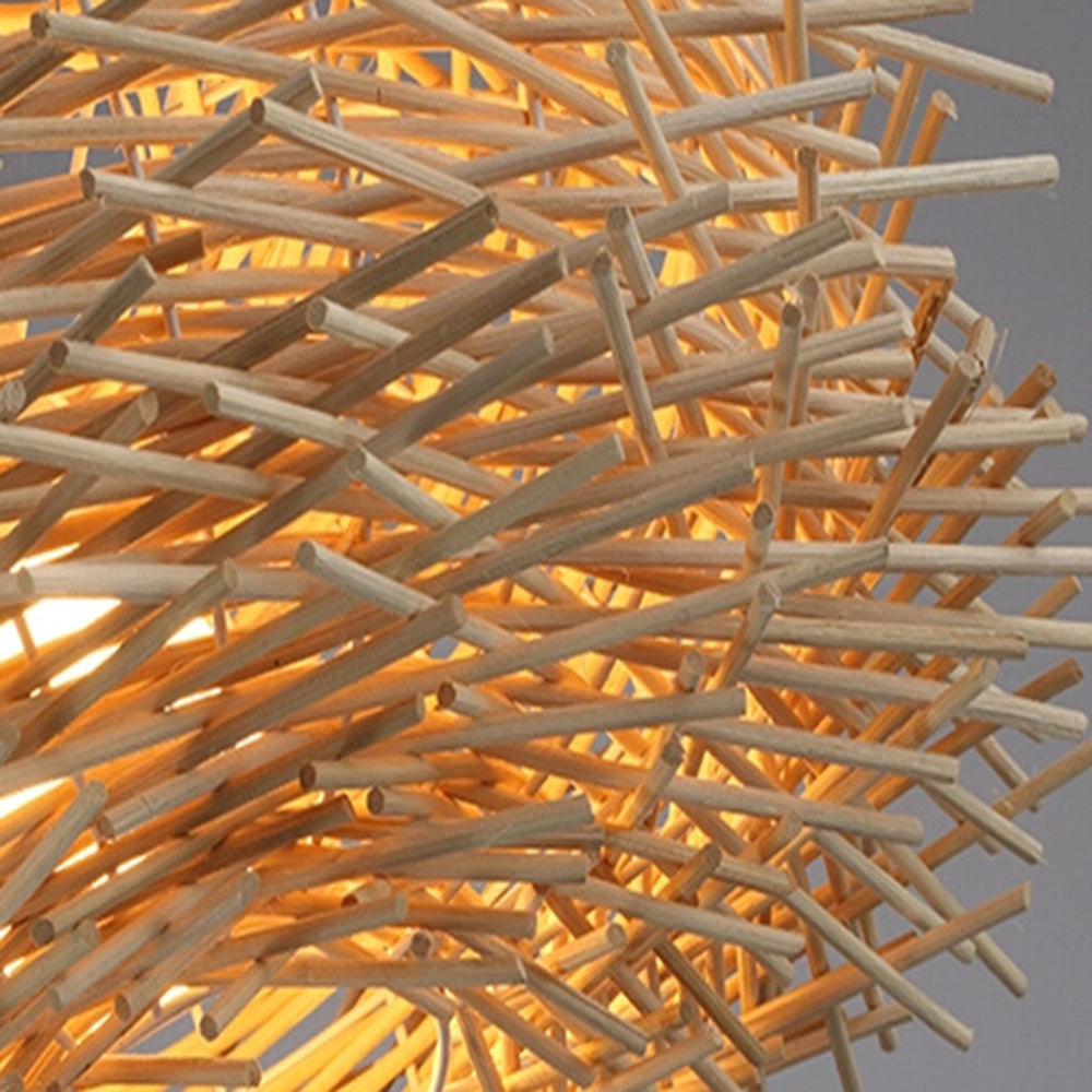 Muto Wooden Bird Nest Rattan Pendant Light, Brown/Wood