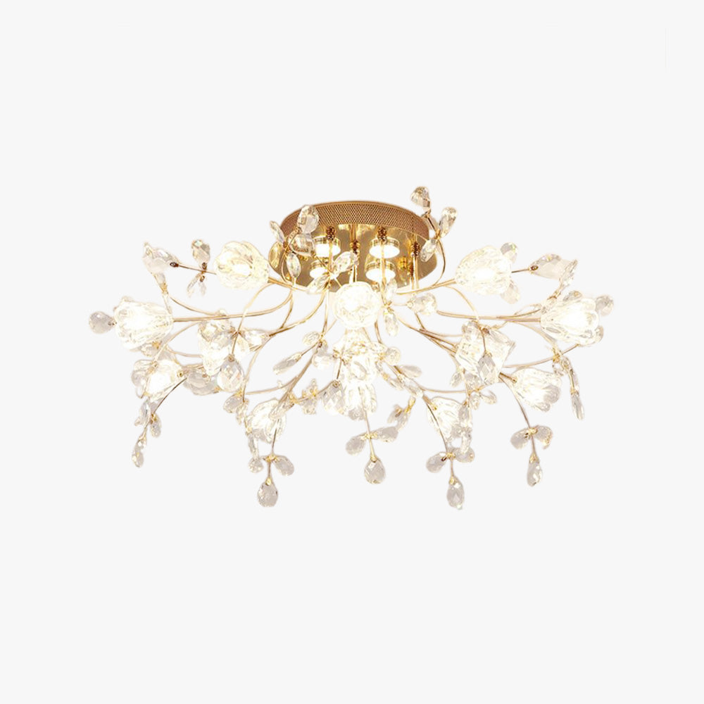 Arisha Art Deco Elegant Golden Crystal Flower Flush Mount Ceiling Light