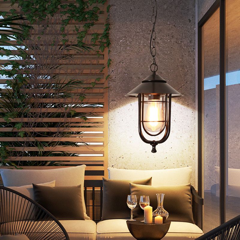 Ray Retro Lantern Metal Pendant Light, Black/Bronze