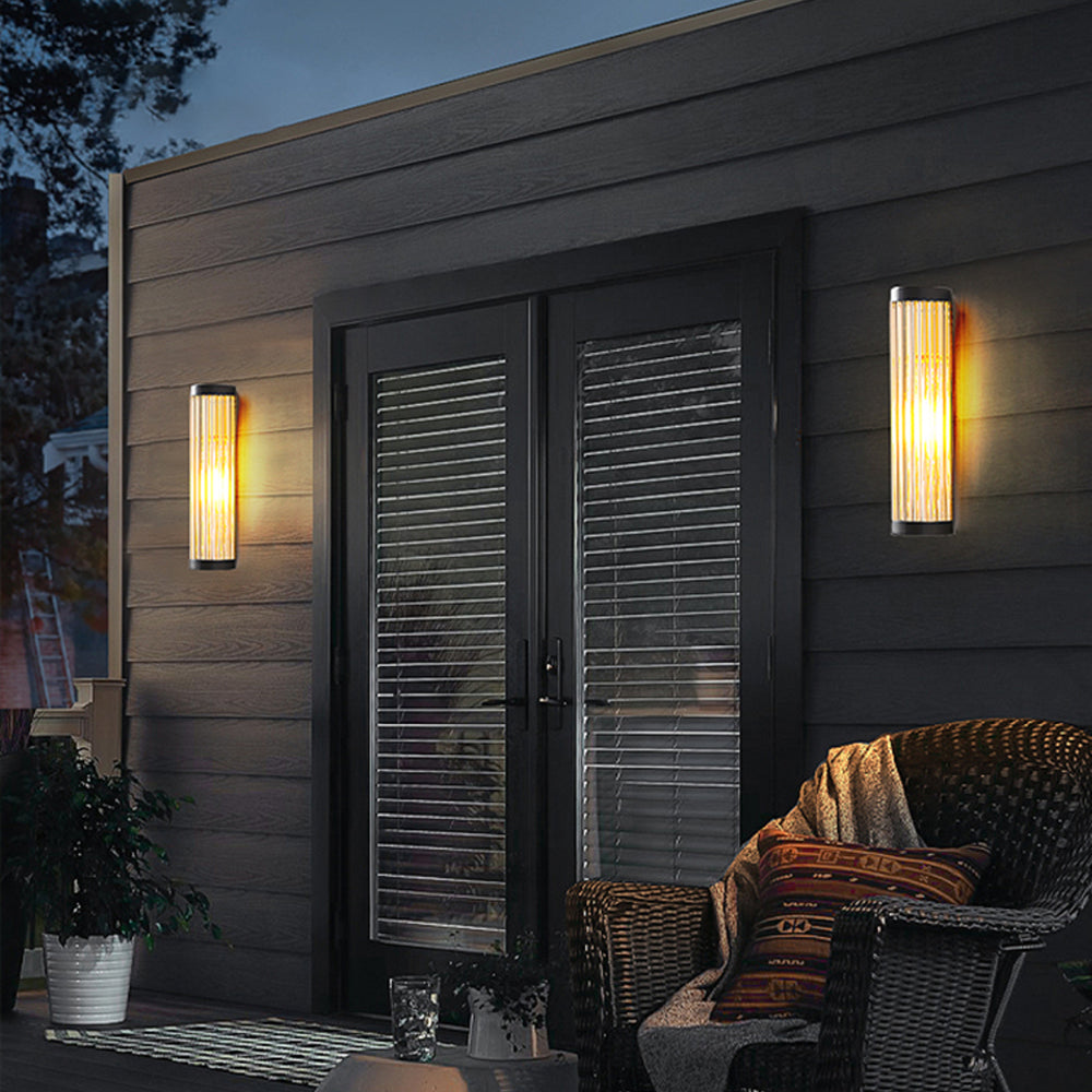 Ray Modern Semi-Cylindrical Metal/Glass Outdoor Wall Lamp, Black
