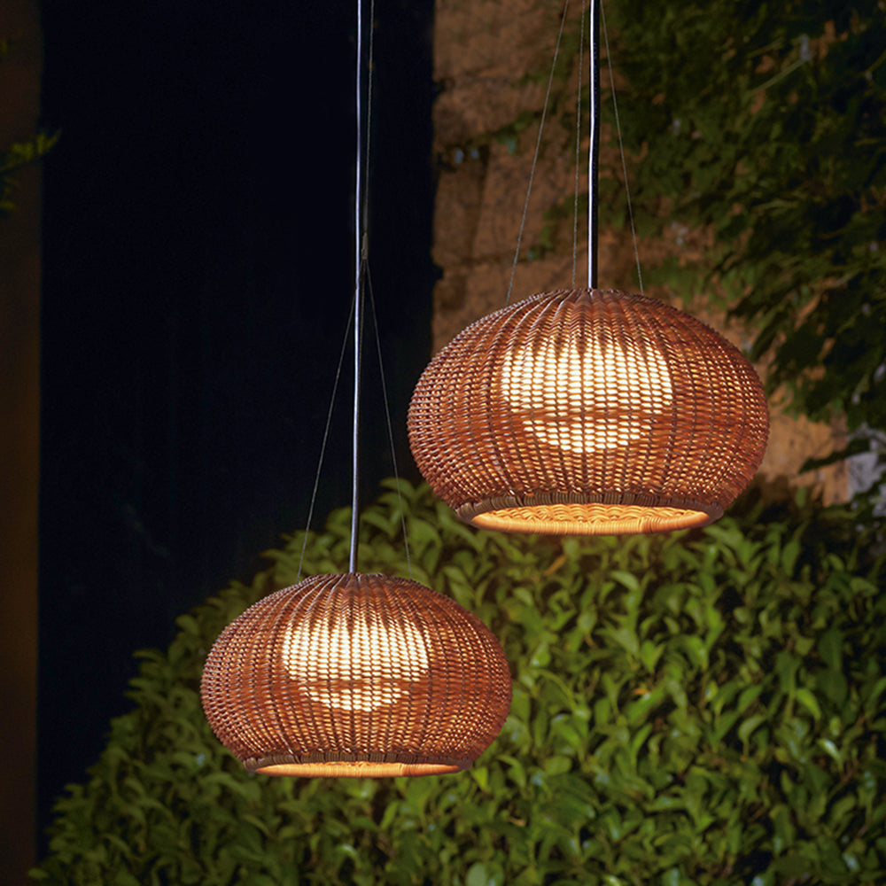 Ray Retro Lantern Gold Pendant Light, Bamboo/Acrylic