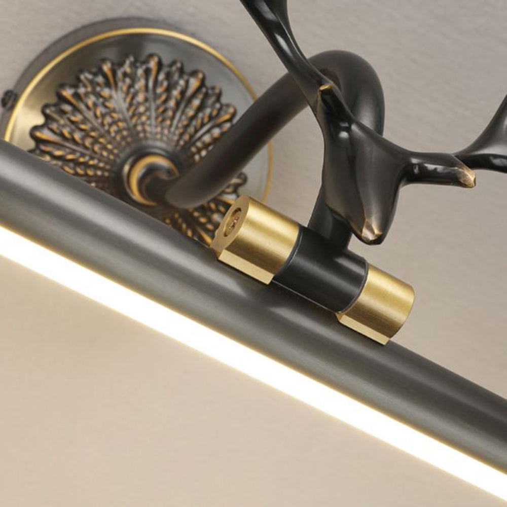 Arisha Modern Staghorn Shaped Vanity Mirror Front Wall Lamp, Black/Brass