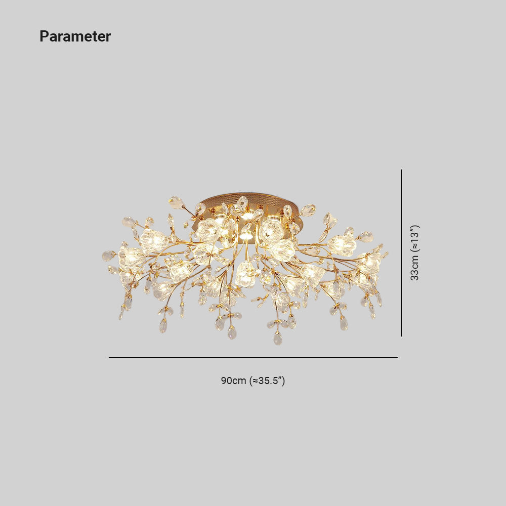 Arisha Art Deco Elegant Golden Crystal Flower Flush Mount Ceiling Light