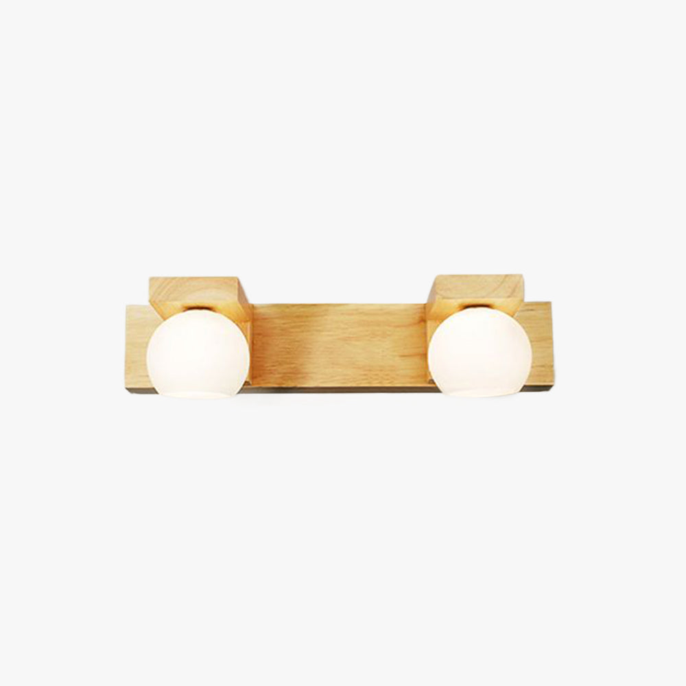 Muto Wooden Ball Mirror Front Vanity Wall Lamp, Log Color