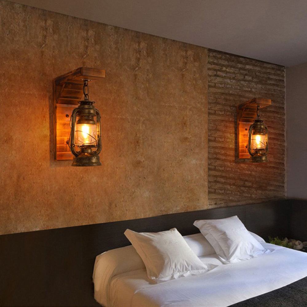 Epoch Lantern Vintage Wooden Rustic Wall Lamp