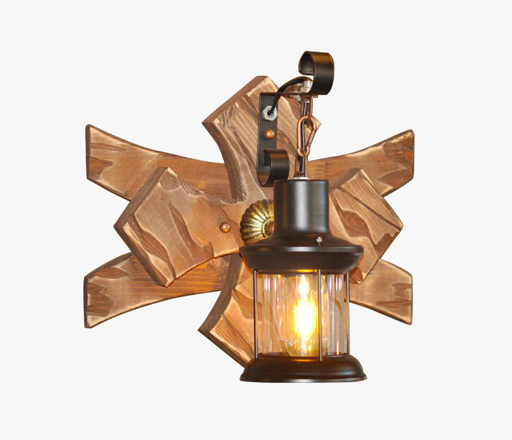 Epoch Vintage Candle & Lantern LED Wall Lamp, Wood/Metal, Gold, Bedroom