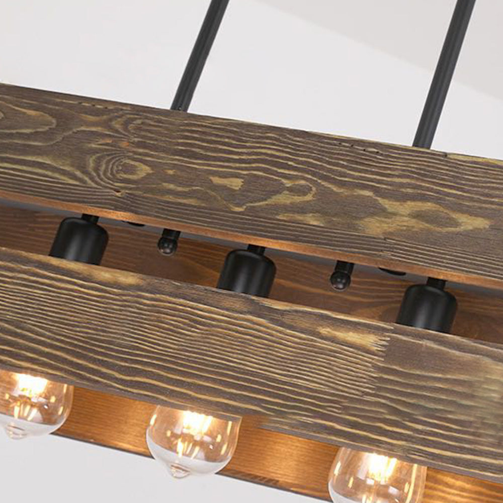 Silva Retro Rectangular Metal & Wood Pendant Light, 5 Heads, 2 Style