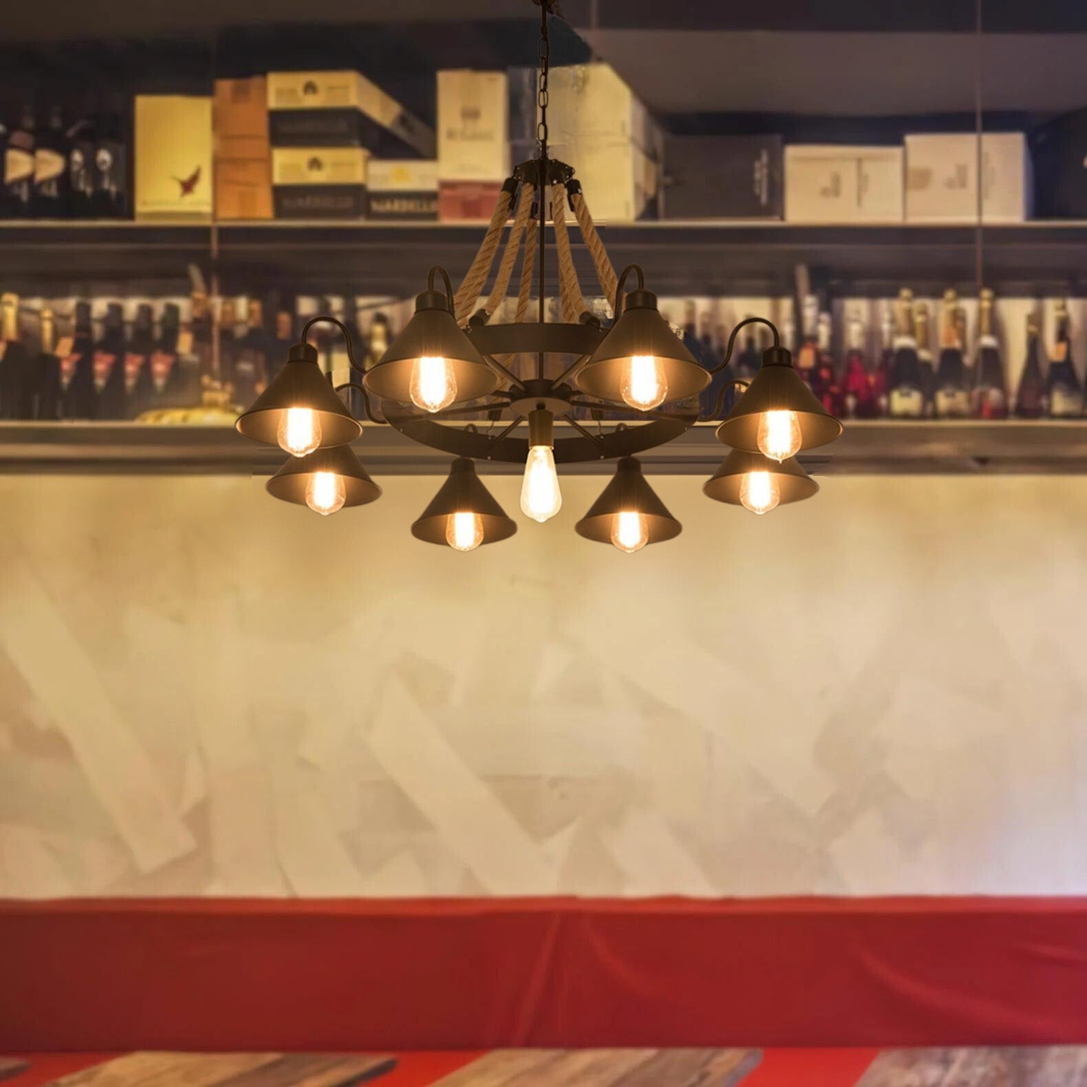 Epoch Vintage Industrial Rope Chandelier Living Room