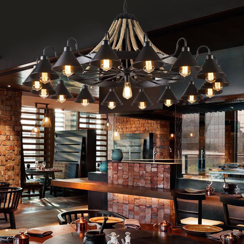 Epoch Vintage Industrial Rope Chandelier Living Room