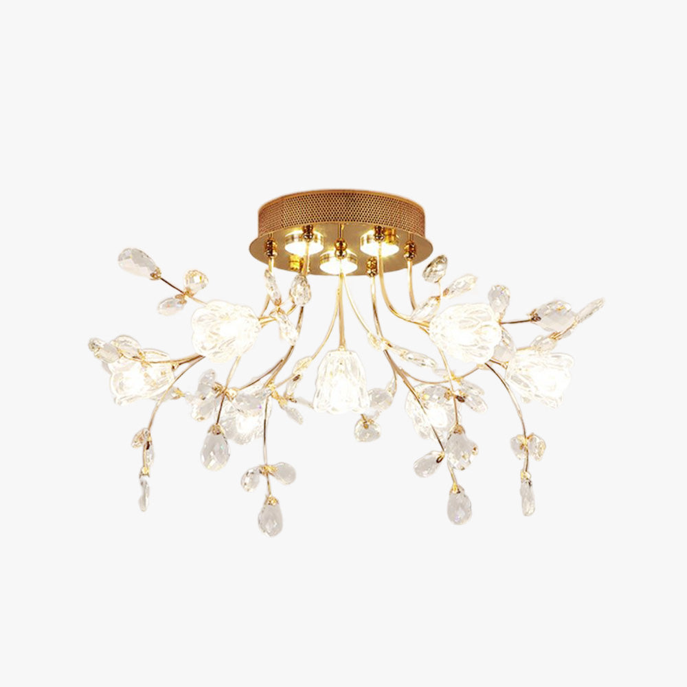 Arisha Art Deco Elegant Golden Crystal Flower Flush Mount Ceiling Light