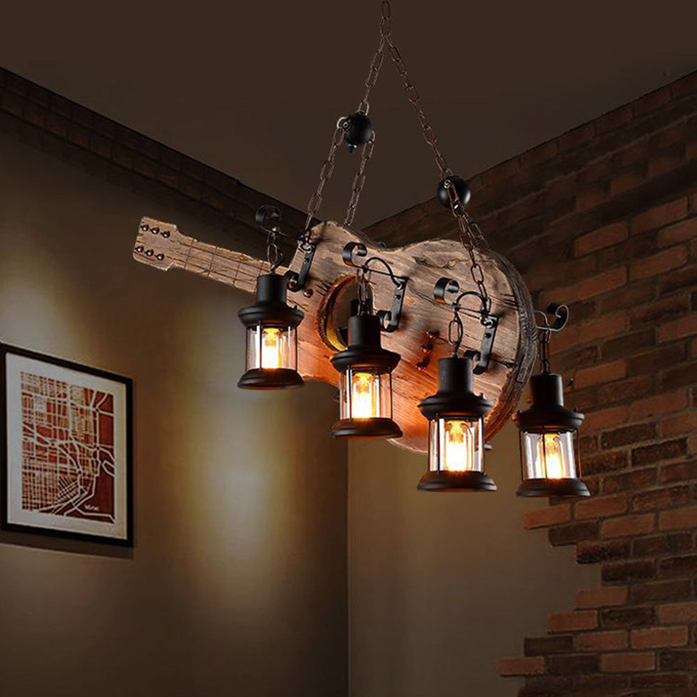 Epoch Retro Guitar Metal & Wood Pendant Light, 4 Heads