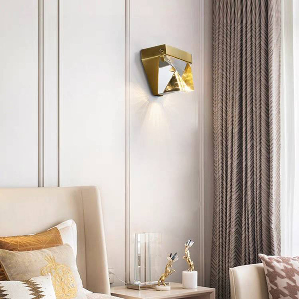 Ray Waterproof Diamond Shape Metal/Crystal Outdoor Wall Lamp, Gold/Black