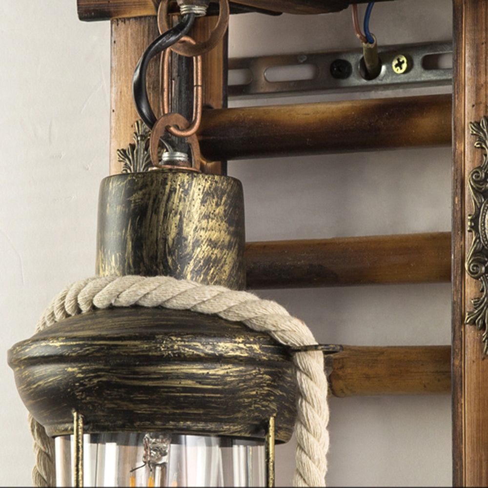 Epoch Vintage Lantern Shape Wood Metal Wall Lamp