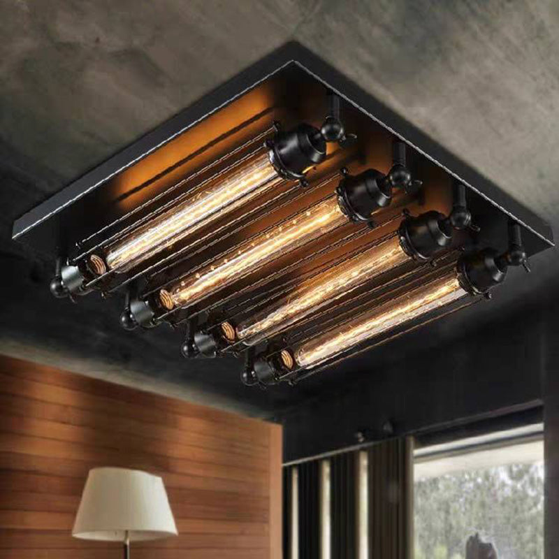 Austin Vintage Tubed Metal Flush Mount Ceiling Light, Black, Living Room