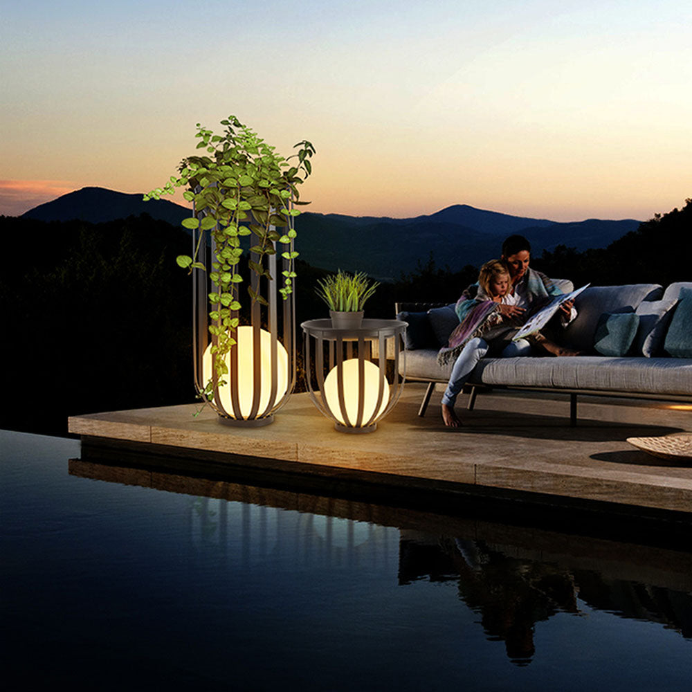 Ray Modern Globe Solar/Rechargeable Outdoor Floor Lamp, Black