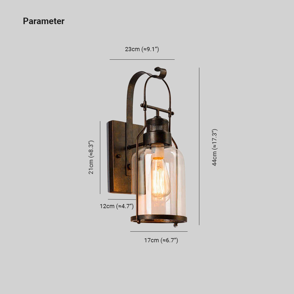 Silva Vintage Lantern Glass/Metal Wall Lamp, Black/Rusty
