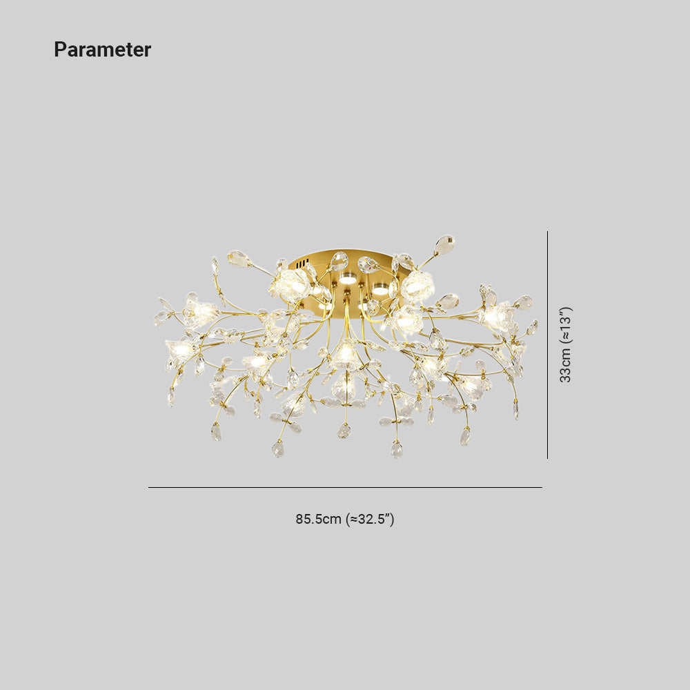 Arisha Art Deco Elegant Golden Crystal Flower Flush Mount Ceiling Light