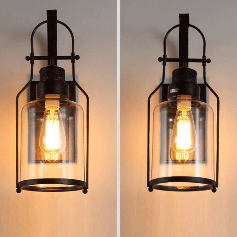 Silva Vintage Lantern Glass/Metal Wall Lamp, Black/Rusty