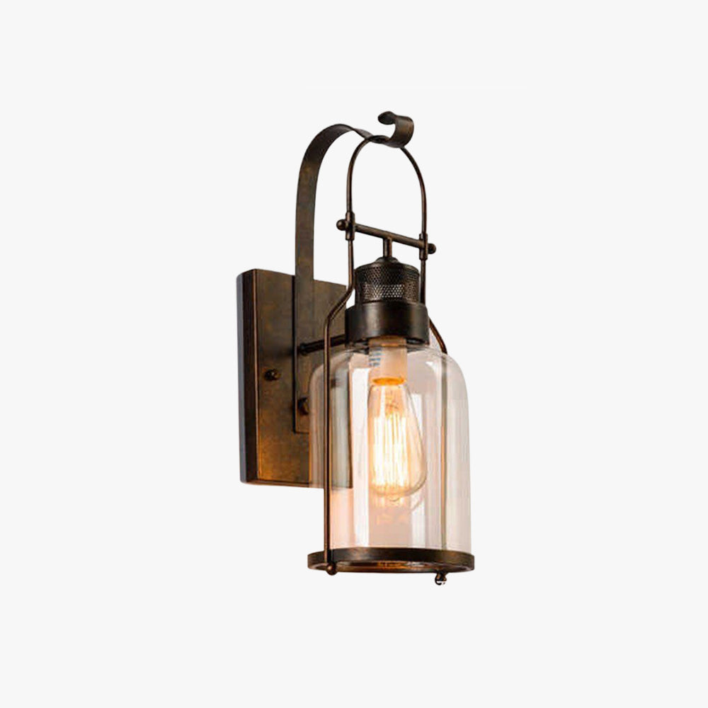 Silva Vintage Lantern Glass/Metal Wall Lamp, Black/Rusty