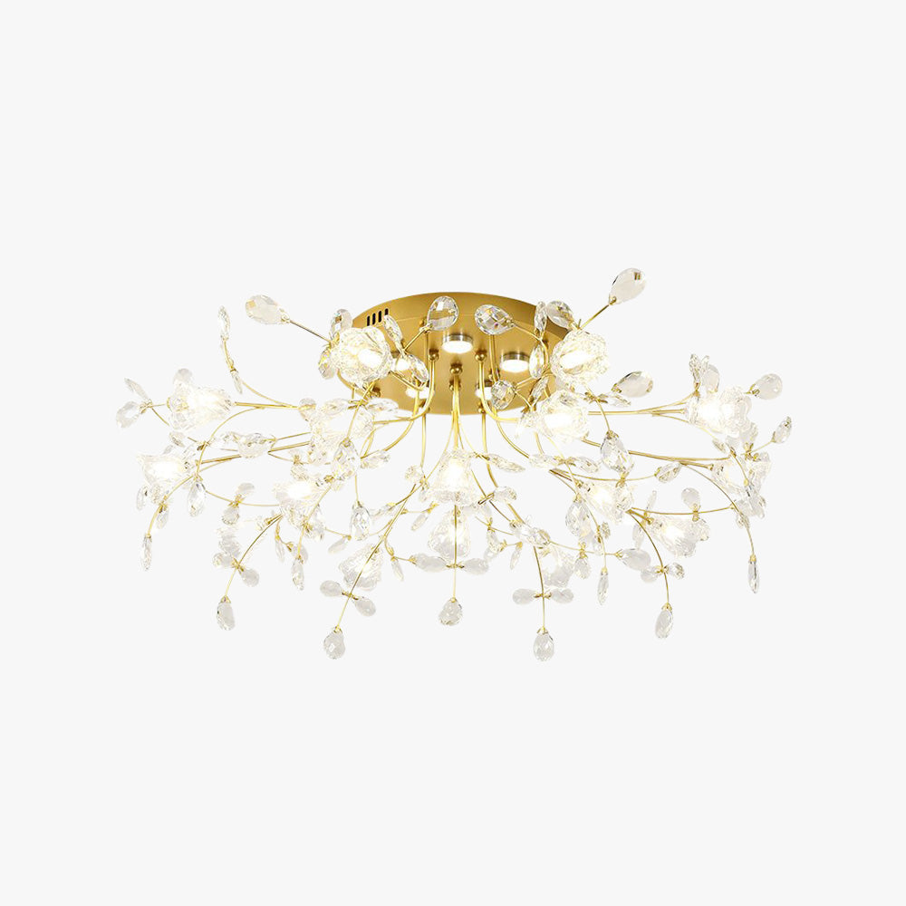 Arisha Art Deco Elegant Golden Crystal Flower Flush Mount Ceiling Light