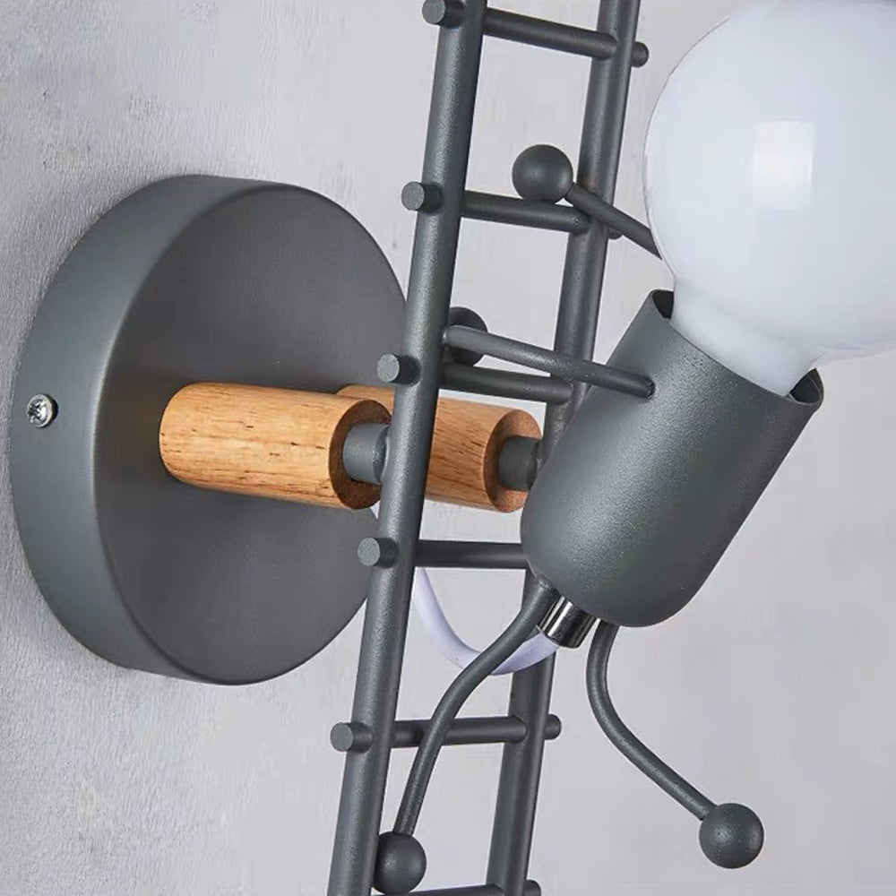 Arisha Industrial Man Metal/Wood Wall Light, Gray/White/Green