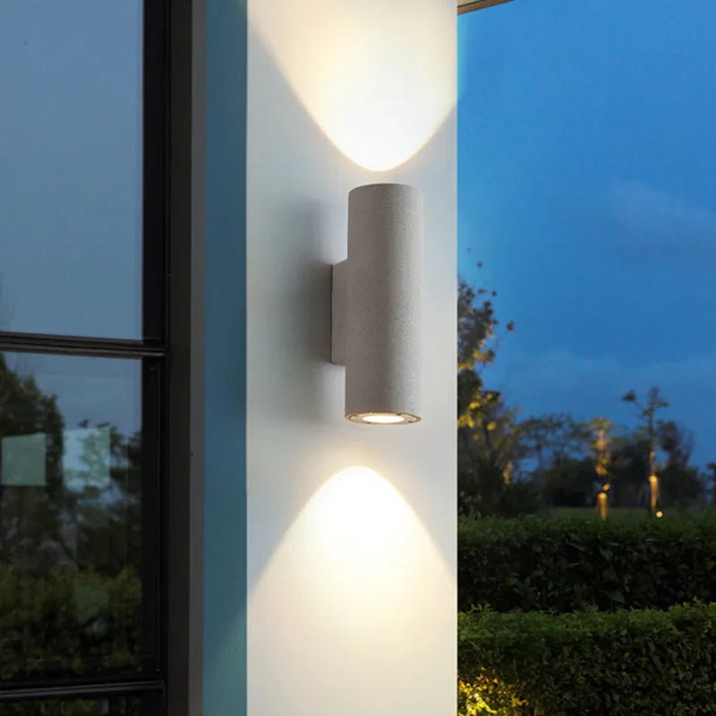 Ray Minimalist Cylindrical Double-headed Cement Outdoor Wall Lamp, Black/White
