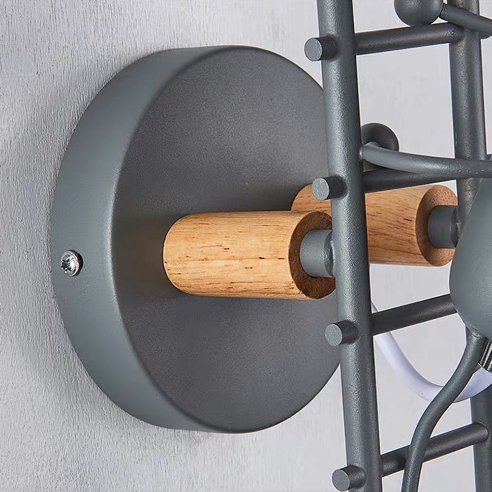 Arisha Industrial Man Metal/Wood Wall Light, Gray/White/Green