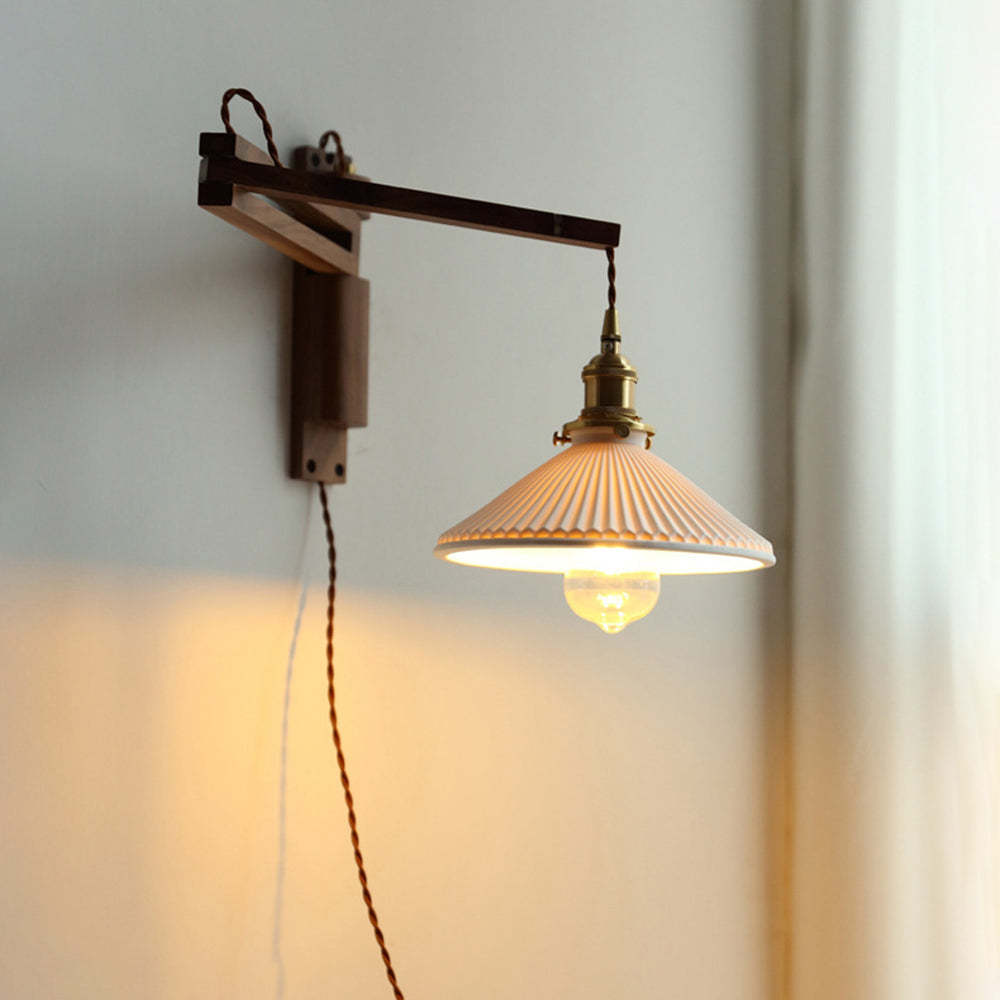 Muto Vintage Dome Ceramic/Wood Wall Lamp, Walnut/Wood/Clear