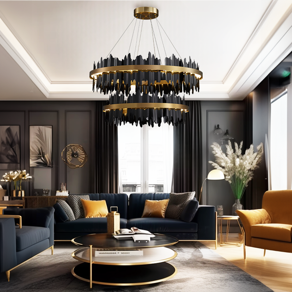 Kristy Industrial Chandelier Cylindrical Metal Black Gold Living Room