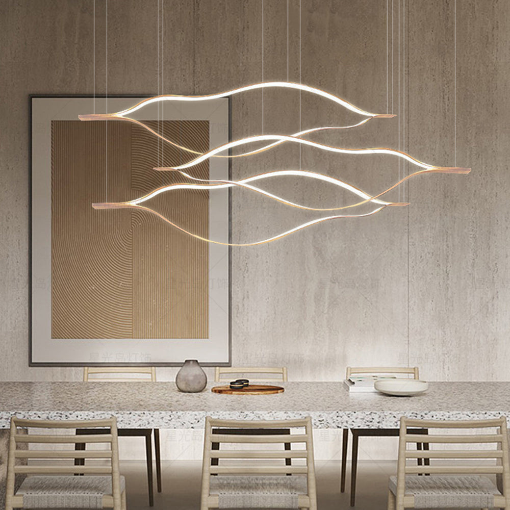 Arisha LED Linear Minimalist Wave Golden Leaf Shaped Pendant Light