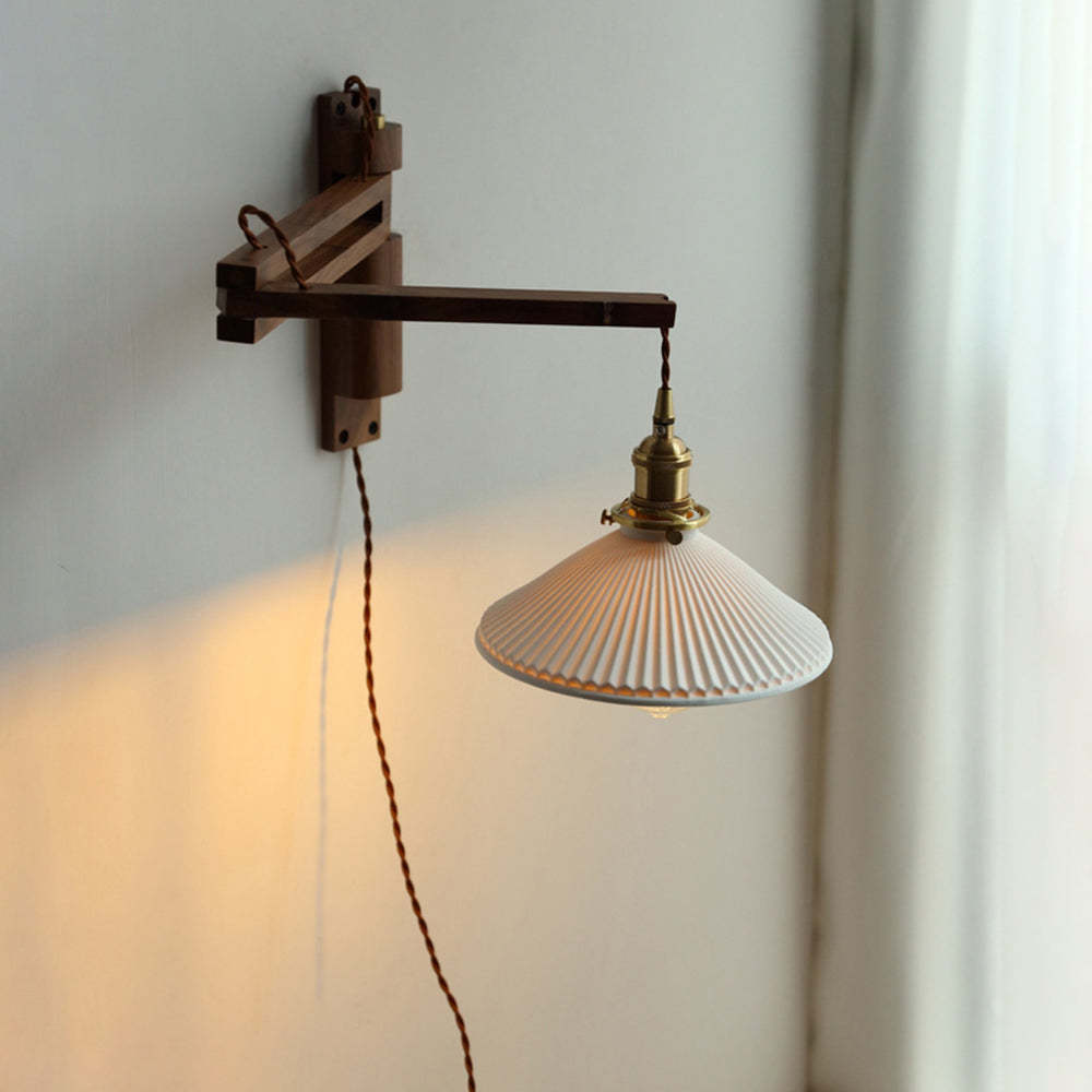 Muto Vintage Dome Ceramic/Wood Wall Lamp, Walnut/Wood/Clear