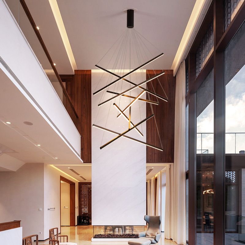 Arisha Minimalist Linear Metal Pendant Light, Living Room, Black