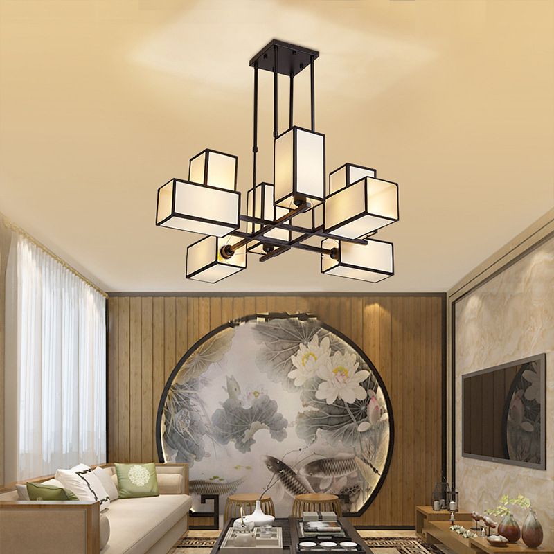 Arisha Pendant Light Square Retro, Metal/Fabric, Black/Gold, Living Room