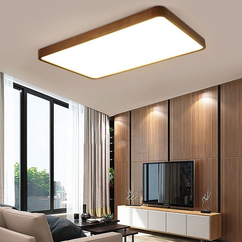 Muto Modern Geometric Walnut LED Flush Mount Ceiling Light