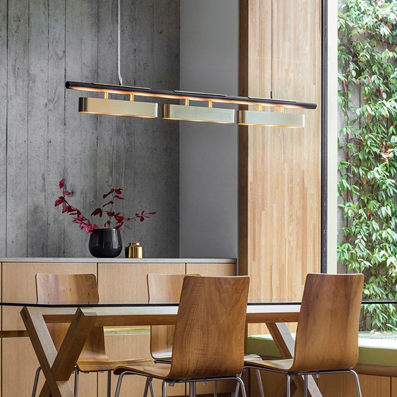 Arisha Pendant Light Rectangular Modern, Metal, Black/Brass, Office