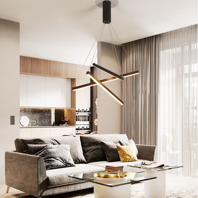 Arisha Minimalist Linear Metal Pendant Light, Living Room, Black