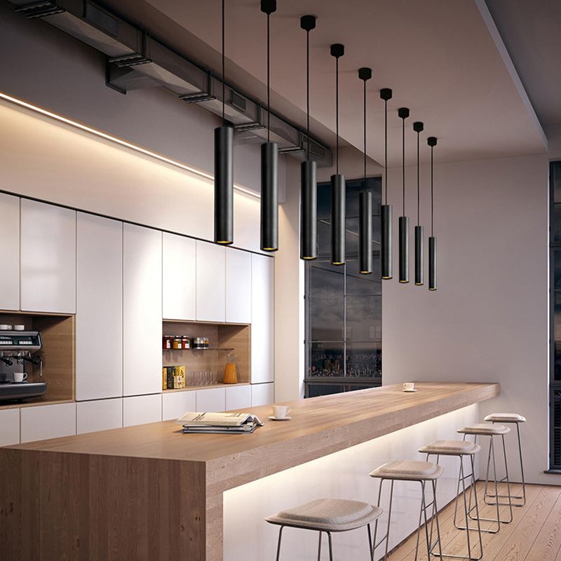 Arisha Modern Cylinder Shape Linear Pendant Light Black Metal