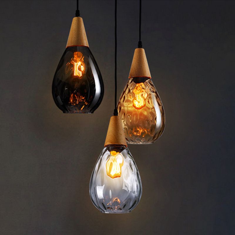Valentina Vintage Teardrop Pendant Light, Glass/Wood