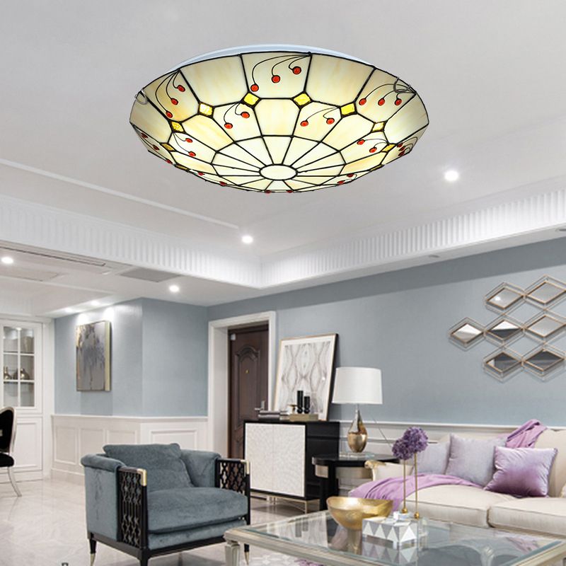 Tiffany Rustic Glass Flush Mount Ceiling Light, White, Kitchen