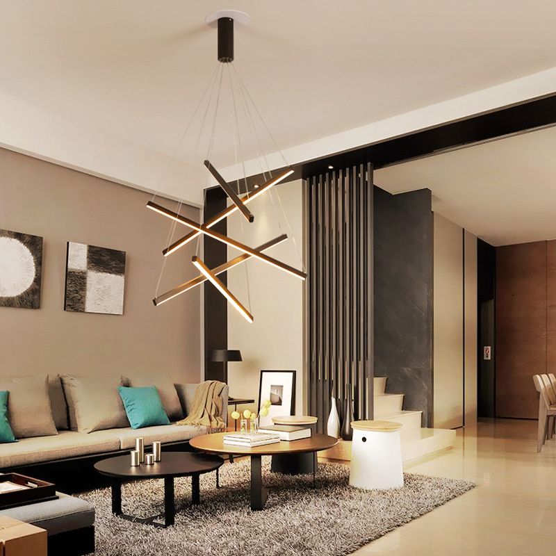 Arisha Minimalist Linear Metal Pendant Light, Living Room, Black