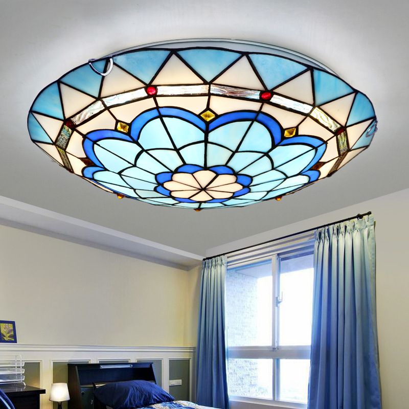 Tiffany Flush Mount Glass Colorful Ceiling Light, Bedroom