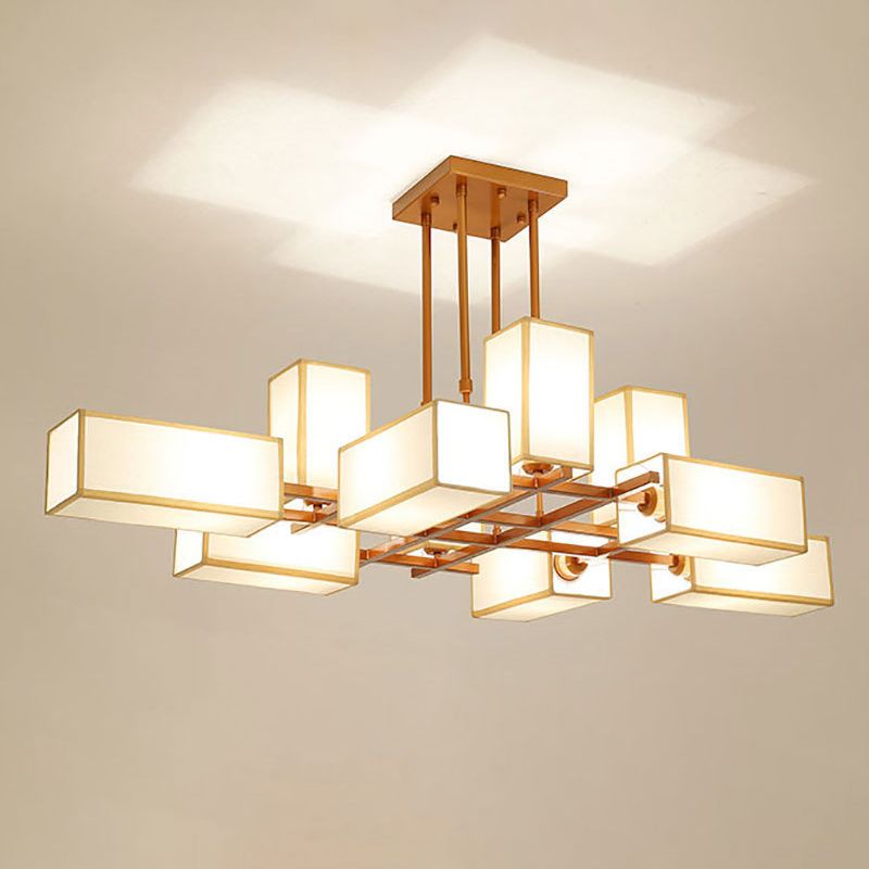 Arisha Pendant Light Square Retro, Metal/Fabric, Black/Gold, Living Room