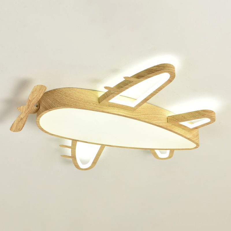 Arisha Modern Art Deco Airplane Flush Mount Ceiling Light, Wood/Dark Wood