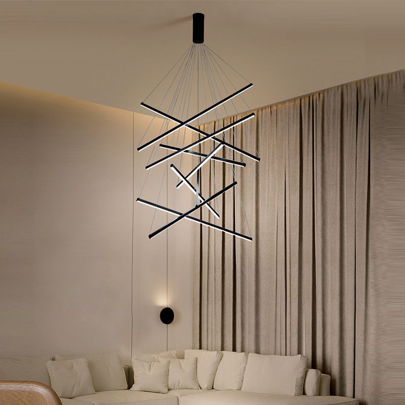 Arisha Minimalist Linear Metal Pendant Light, Living Room, Black