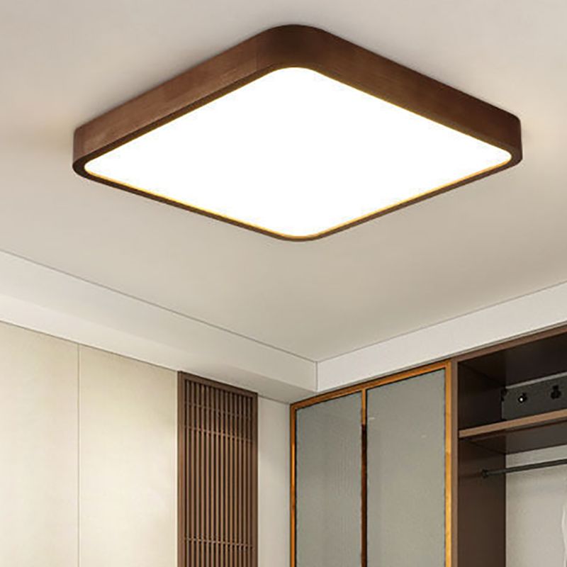 Muto Modern Geometric Walnut LED Flush Mount Ceiling Light