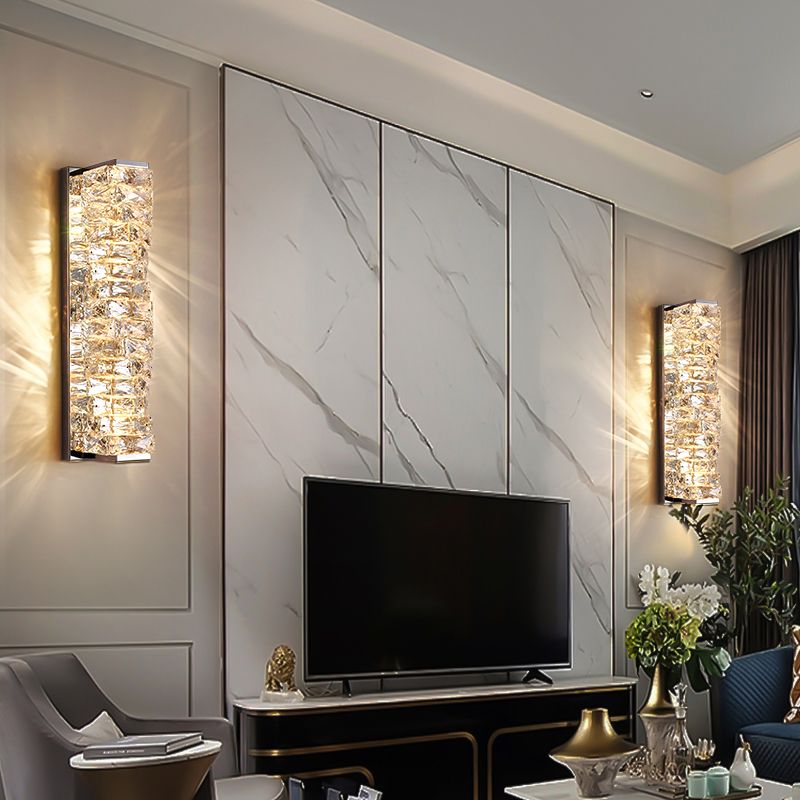 Kristy Modern Rectangular Vanity Metal Crystal LED Wall Lamp