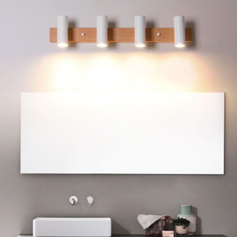 Muto Rotatable Spotlight Mirror Front Vanity Wall Lamp, Wood/Metal